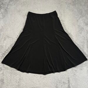 Susan Graver Liquid Knit Black Flare Skirt Pull-On Elastic Waist Travel Slinky S
